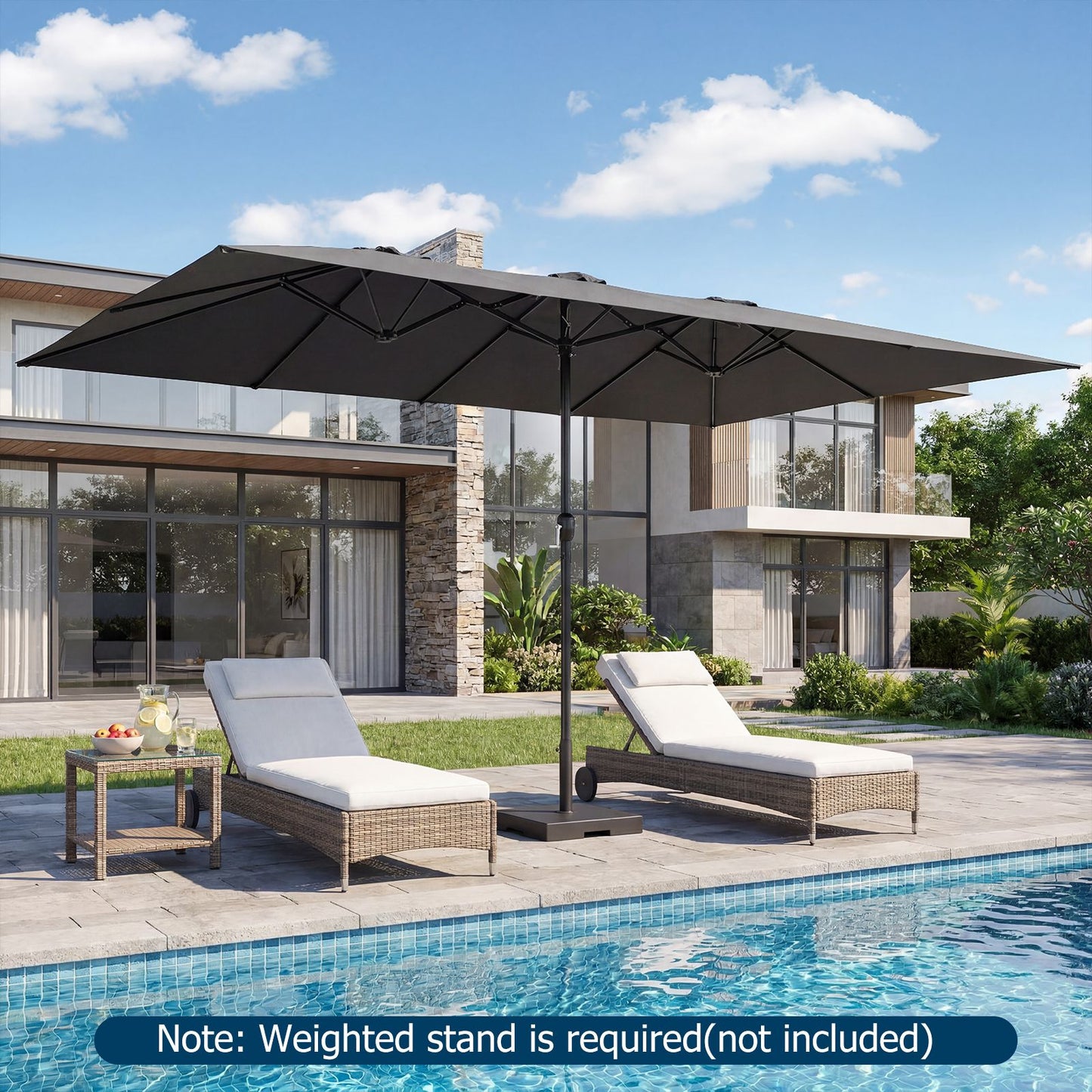 Coast Dubbeldak Parasol 430 x 276 x 260 cm Extra Groot - 12 Ribben - Zwengelsysteem - Grijs