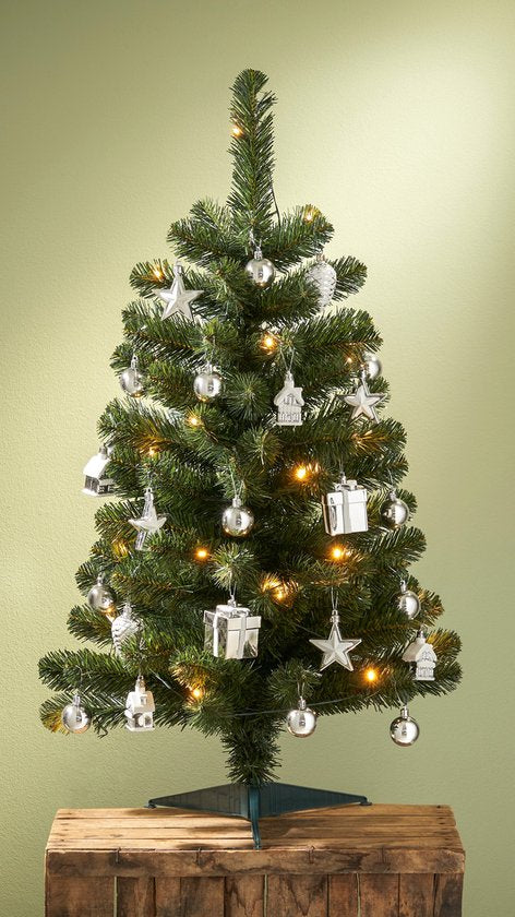 Black Box Trees Joy Kunstkerstboom - Met 26 Ornamenten en LED Verlichting - H90 x Ø50 cm - Groen en zilver