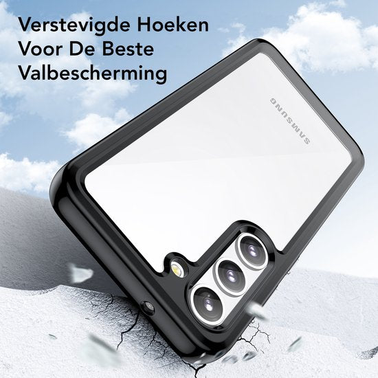Podec Hoesje Geschikt voor Samsung Galaxy S23 Zwart en Transparant Telefoonhoesje - Anti-Shock Case Cover met 2x Screenprotector