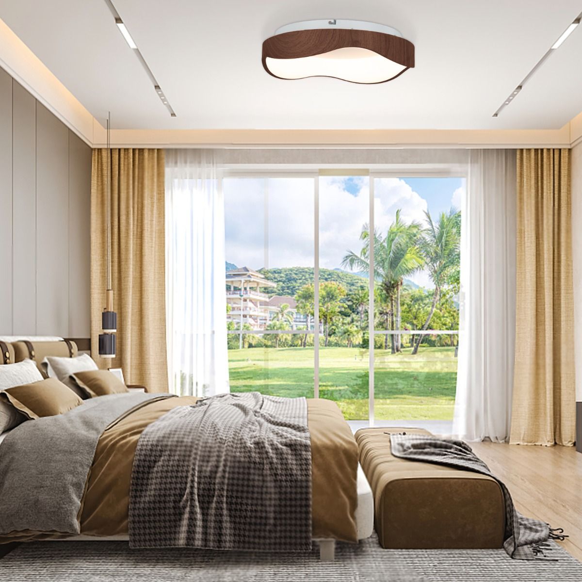 Coast LED plafondlamp - modern design - imitatie hout - warm wit licht 24 W - 41,5 x 41,5 x 10 cm - bruin