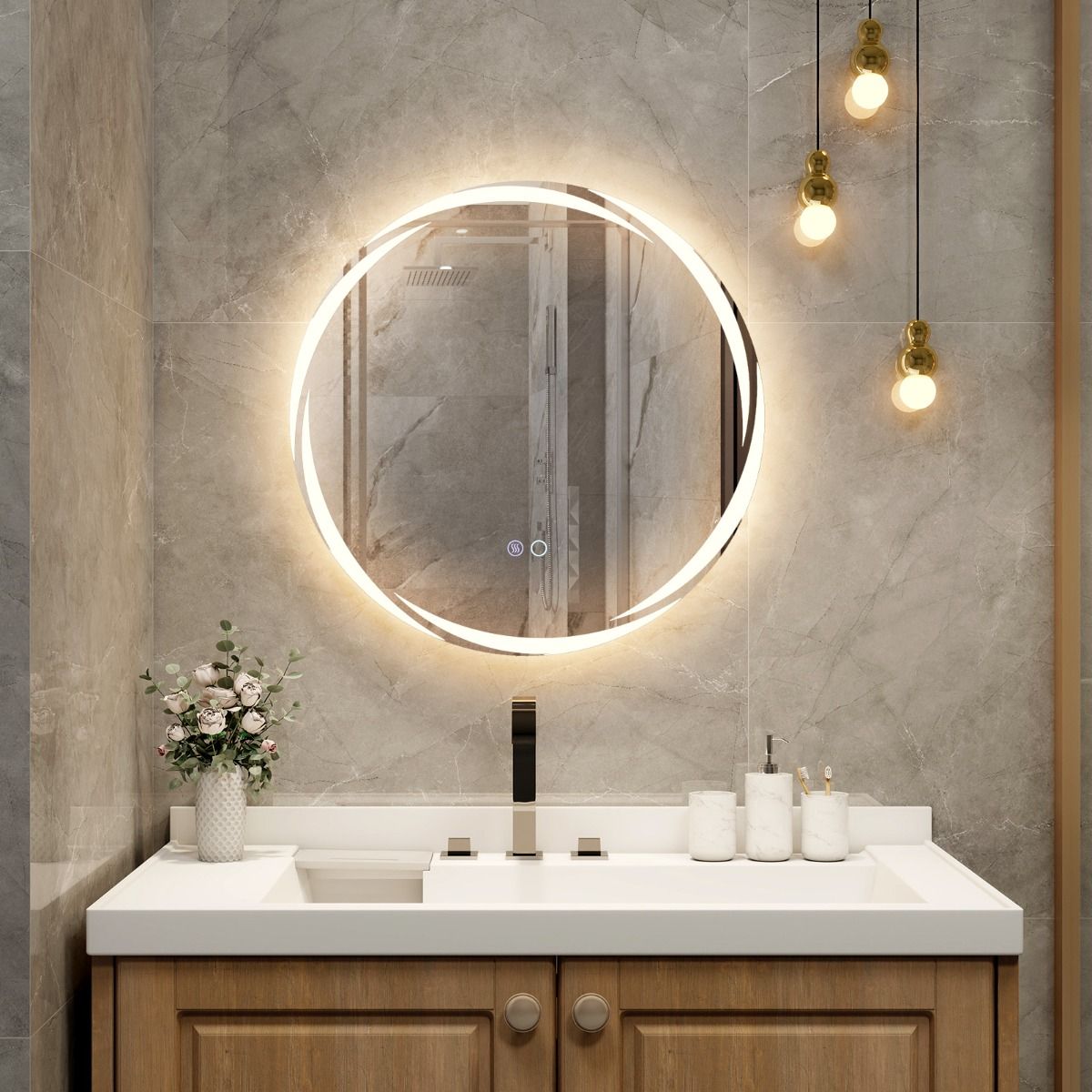 Coast 60x60 cm LED Badkamerspiegel Rond Zilver met Dimbare 3-Kleurenverlichting, Anticondens en Geheugenfunctie