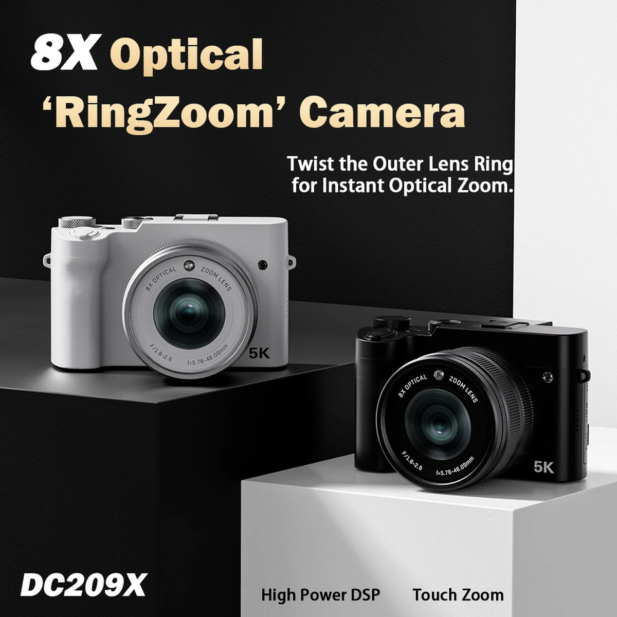 Songdian digitale camera - 5K en 64MP - 8x optische zoom - Wit