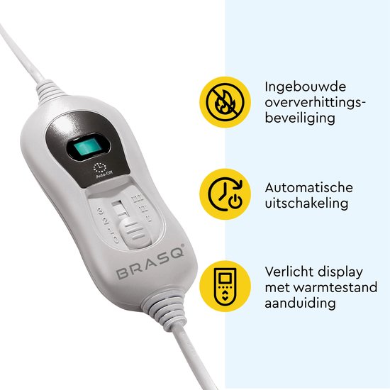 BRASQ Elektrische Onderdeken 150x80 cm – 1 Persoons - Warmtedeken - 3 Warmtestanden - Timer & Afstandsbediening – 60W Energiebesparend Verwarmingsdeken
