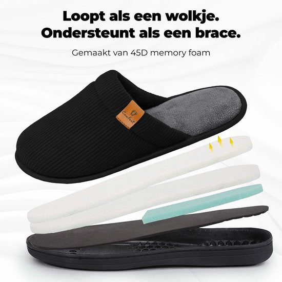 Pantoffels Heren - Sloffen - Maat 40/41 - Zwart - Corduroy - Anti-slip - Comfeet