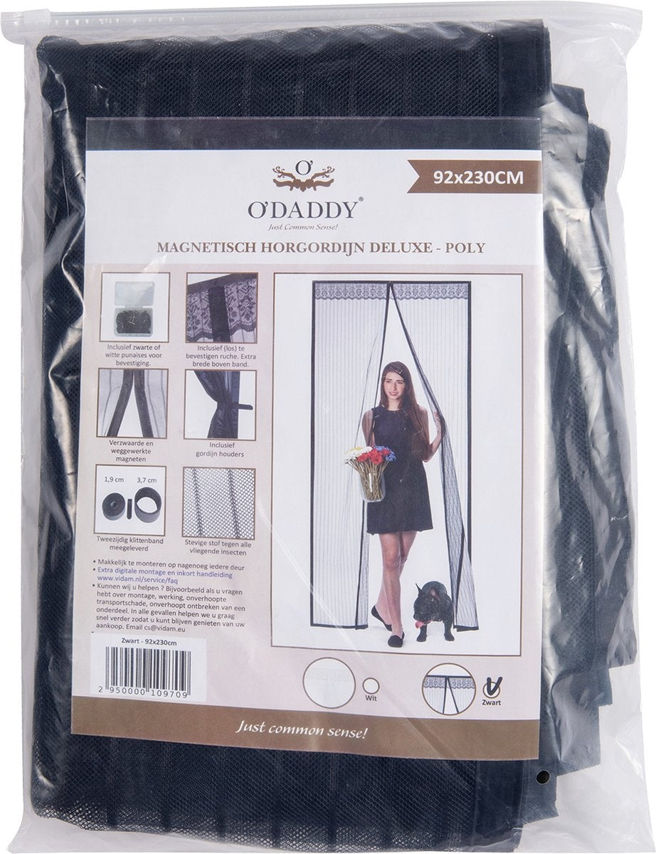 O’DADDY® Deurgordijn – Vliegengordijn - Magnetisch - Deurhor Deluxe 92 x 230 cm – Zwarte Hor – Horgordijnen