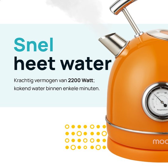 MOA Waterkoker Retro - 1,8L - Retro - 2200W - RVS - Oranje