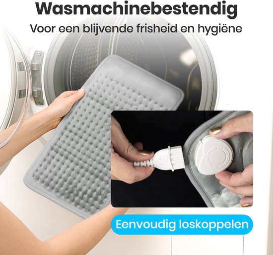 Auronic Warmtekussen Elektrisch - XXL - 60x30cm - Nek en Schouders - Wasbaar - Heating Pad - Elektrisch Kussen - Grijs