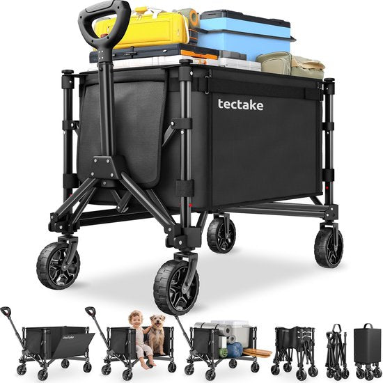 tectake® Bolderkar - Opvouwbaar - 60 kg Draagkracht - Draaibare Massieve wielen - 47 x 83 x 90 cm - Bolderkarren - Bolderwagen - Met Verstelbare Duwstang - Handkar - Waterafstotende Transportwagen - Met Legplank en Binnenvak