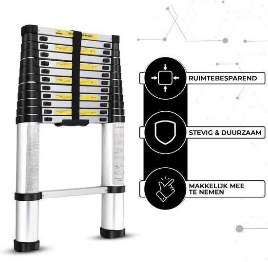 Outbee Telescopische Ladder - Telescopische Vouwladder - 3,8 m Werkhoogte - Aluminium