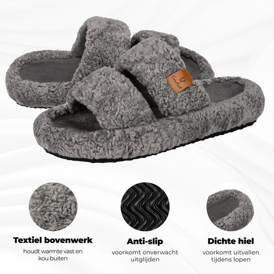 Pantoffels Dames - Sloffen - Maat 42/43 - Grijs - Anti-slip - Comfeet