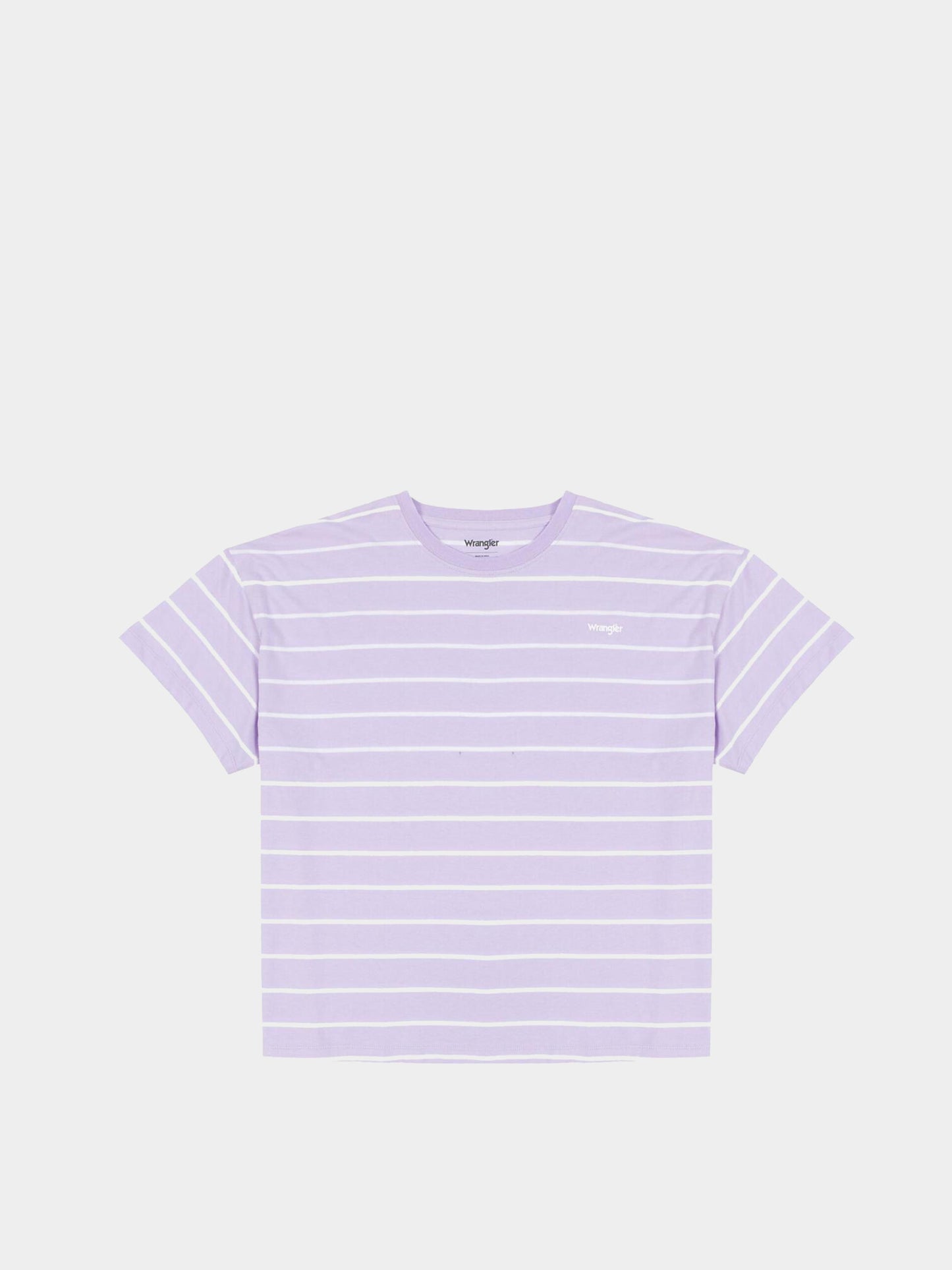 Wrangler Dames T-shirt – Gestreept, Katoen, Maat XL, Lavendel/Wit – Oversized Pasvorm, Lengte 62 cm, Bovenwijdte 55 cm