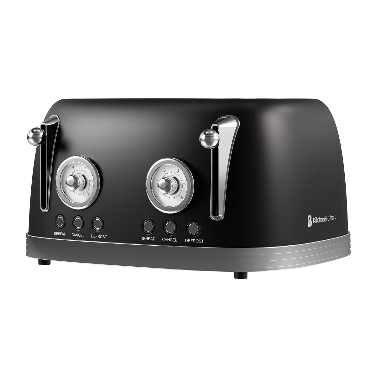 KitchenBrothers Retro Broodrooster 4 Sleuven – Mat Zwart – 6 Bruiningsstanden