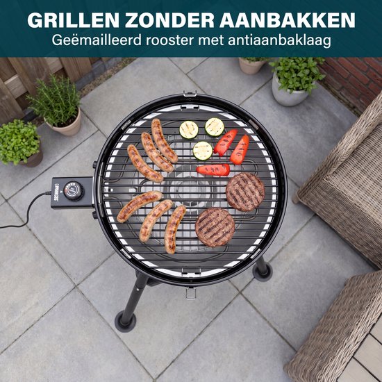 Princess Hybride Kogel BBQ - Elektrische en Houtskool Barbecue - 2000W - Verstelbare Afneembare Thermostaat - Grillrooster met coating - Deksel met Ingebouwde Thermometer - 112270