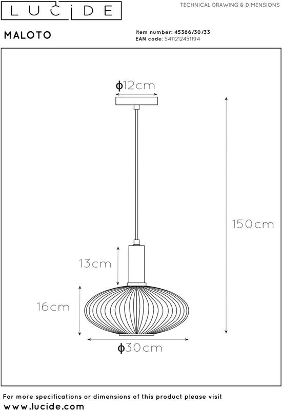 Lucide MALOTO - Hanglamp - Ø 30 cm - 1xE27 - Groen
