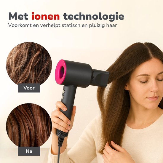 alpina Ionische Haardroger 1600W - Fohn met 3 Warmte Standen - Haar Droger met Cool Shot en Zelfreiniging - Hairdryer met 360° Magnetische Opzetstuk - Ionentechnologie - Grijs