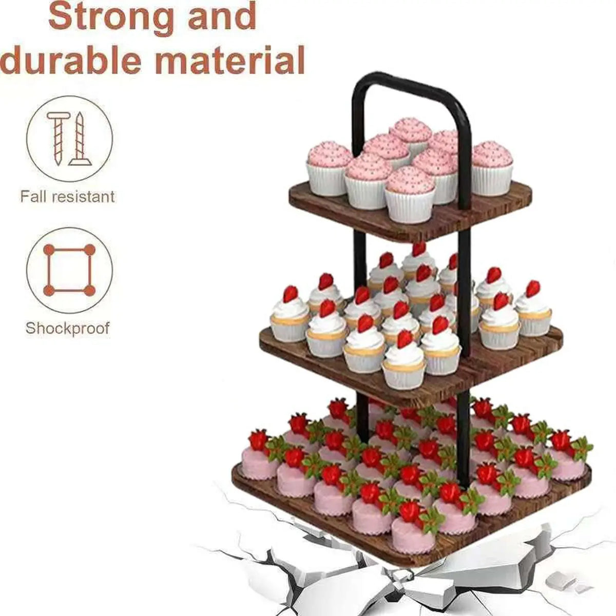 SRD Vierkante Cakestandaard – Imitatie Antiek Hout – Bruin – Hout