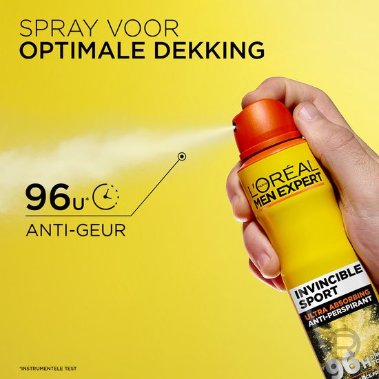 L'Oréal Paris Men Expert Invincible Deodorant Spray - Anti-Transpirant, 96 Uur Langdurige Bescherming - Alcoholvrij* - 150ml