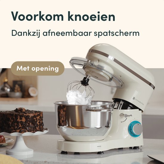 KitchenBrothers Keukenrobot - Keukenrobot - 6,2L - Mixer met Mengkom - Keukenmixer - 2000W - Champagne