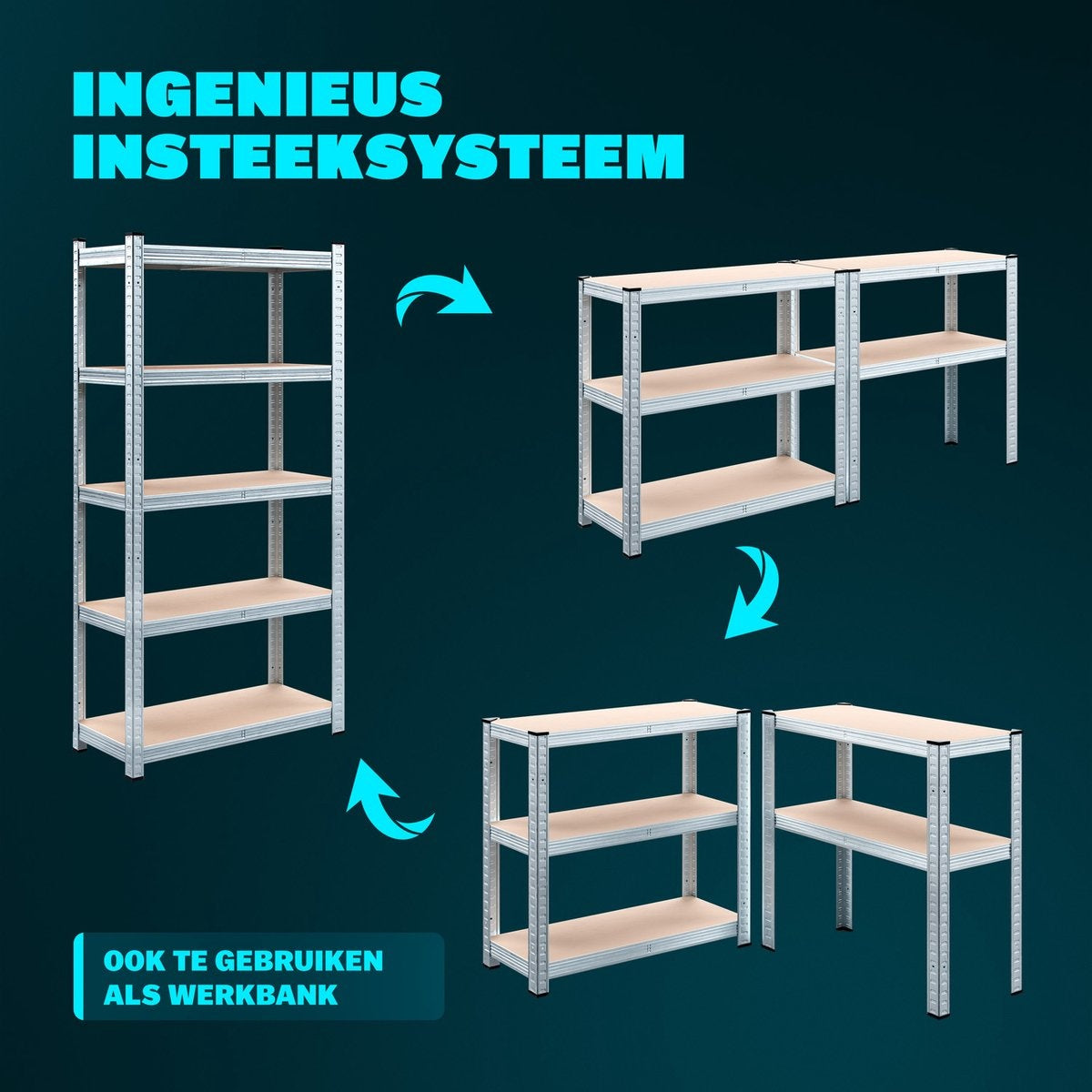Stellingkast Set van 2 - 180x90x40cm Metaal MDF 1750kg – Zilver