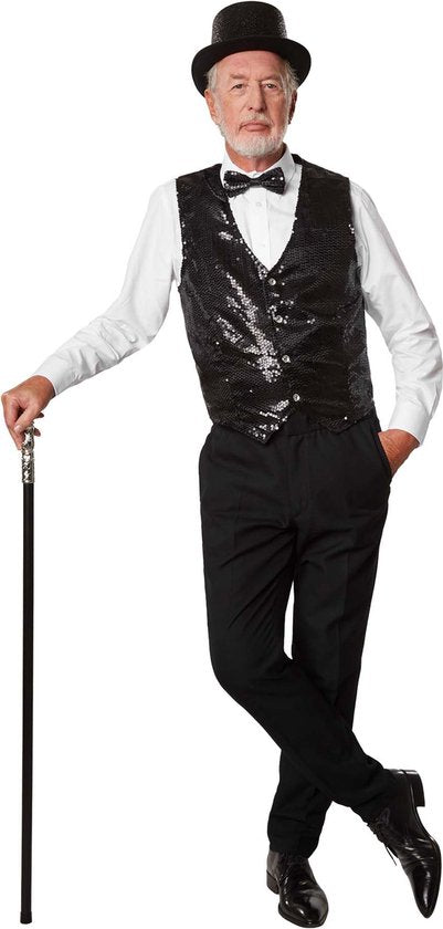 dressforfun - Paillettenvest heren zwart XL - verkleedkleding kostuum halloween verkleden feestkleding carnavalskleding carnaval feestkledij partykleding - 303974