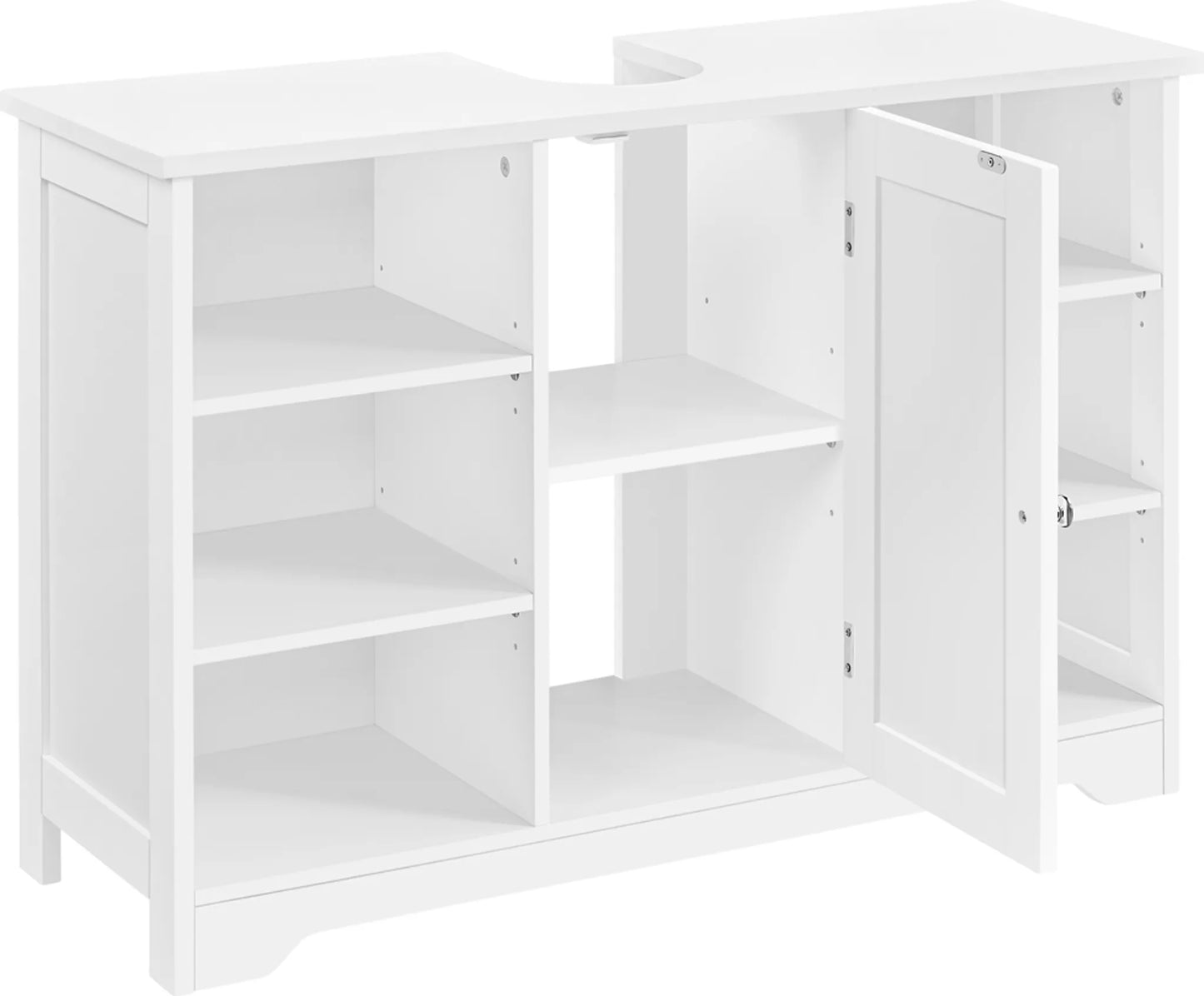 Yaheetech Wastafelmeubel Met Verstelbare Planken – Voorzien Van Sifon-Uitsparing En Open Zijvakken En Kastdeur – Voor Badkamer En Toilet – Wit Mdf – 90 x 30 x 60 cm