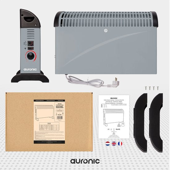 Auronic Elektrische Convectorkachel - 750/1250/2000 Watt - Met Ventilator - Verwarming - Ventilatorkachel - Grijs