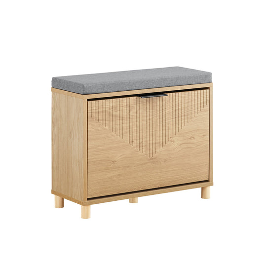SoBuy FSR199-N Schoenenbank met Opbergruimte en Gevoerd Kussen, Grijs en Licht Hout, 60 x 24 x 50 cm