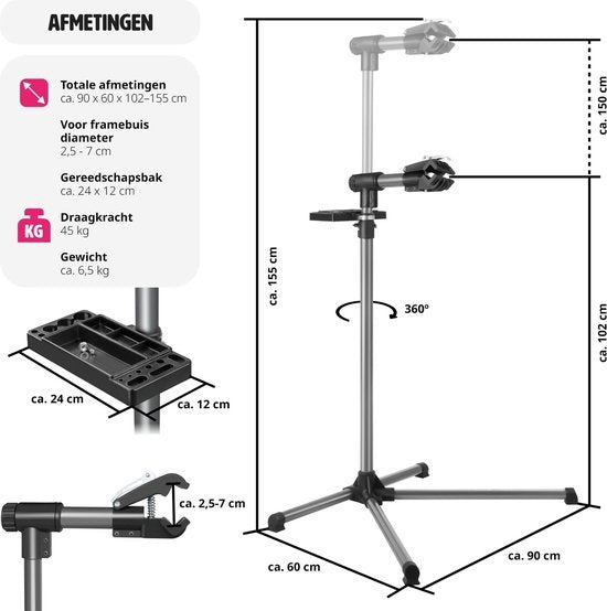 tectake - Fietsmontagestandaard montagestandaard e-bike - max. 45 kg. - 400991