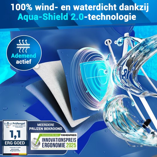 Nextcover Regenponcho Fiets voor Dames en Heren | Regencape met AquaShield 2.0 Technologie, Winddicht & Waterdicht | Ideaal voor Fietsen, Wandelen en Vissen | Fietsponcho Volwassenen Unisex Pasvorm | Poncho