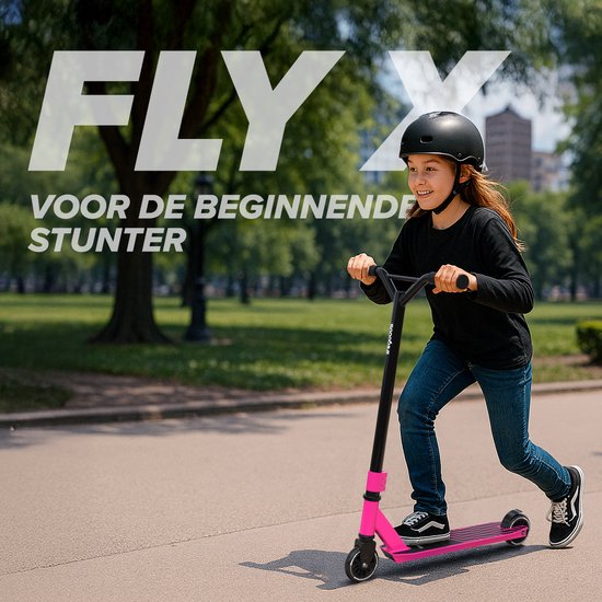 LifeGoods Stuntstep Fly X - 6+ Jaar - Step voor Kinderen - Jongens/Meisjes - 100mm - 100KG - Zwart/Roze