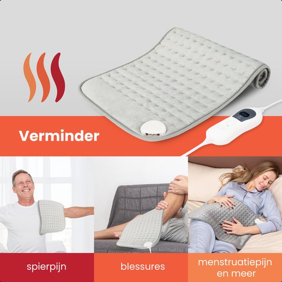 Seranova Elektrisch Warmtekussen voor Rug, Voeten, Nek, Schouders, Buik - Heating Pad - Verwarmingskussen - Wasbaar - 60x30cm - Grijs