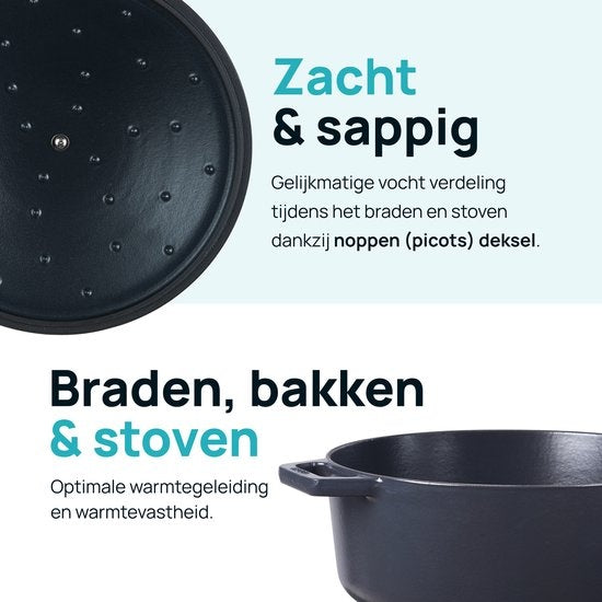 MOA Gietijzeren Braadpan C30B - Inhoud 7,2 liter - 30CM - Rond - Alle warmtebronnen - Ook voor inductie - 31.2 x 38.1 x 15.5cm - Zwart