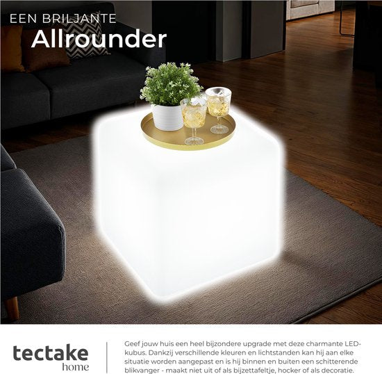 tectake® Luminous Cube - LED Lichtkubus – 16 RGB Kleuren en 5 Lichtmodi -Weerbestendige en Robuuste Tuinverlichting - 35x35x35 cm - Feestversiering - Tuindecoratie - Inclusief Lichtbron en Afstandsbediening