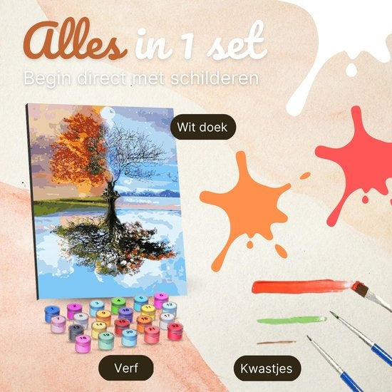 Rubye® Schilderen Op Nummer Volwassenen – Vier Seizoenen – Met Canvas Schildersdoek en Penselen - 40x50cm