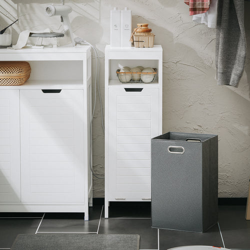 SoBuy Badkamerkast met 1 lade - Incl. 1 uitneembare wasmand - 30 x 30 x 90 cm - Max. 15KG - Wit