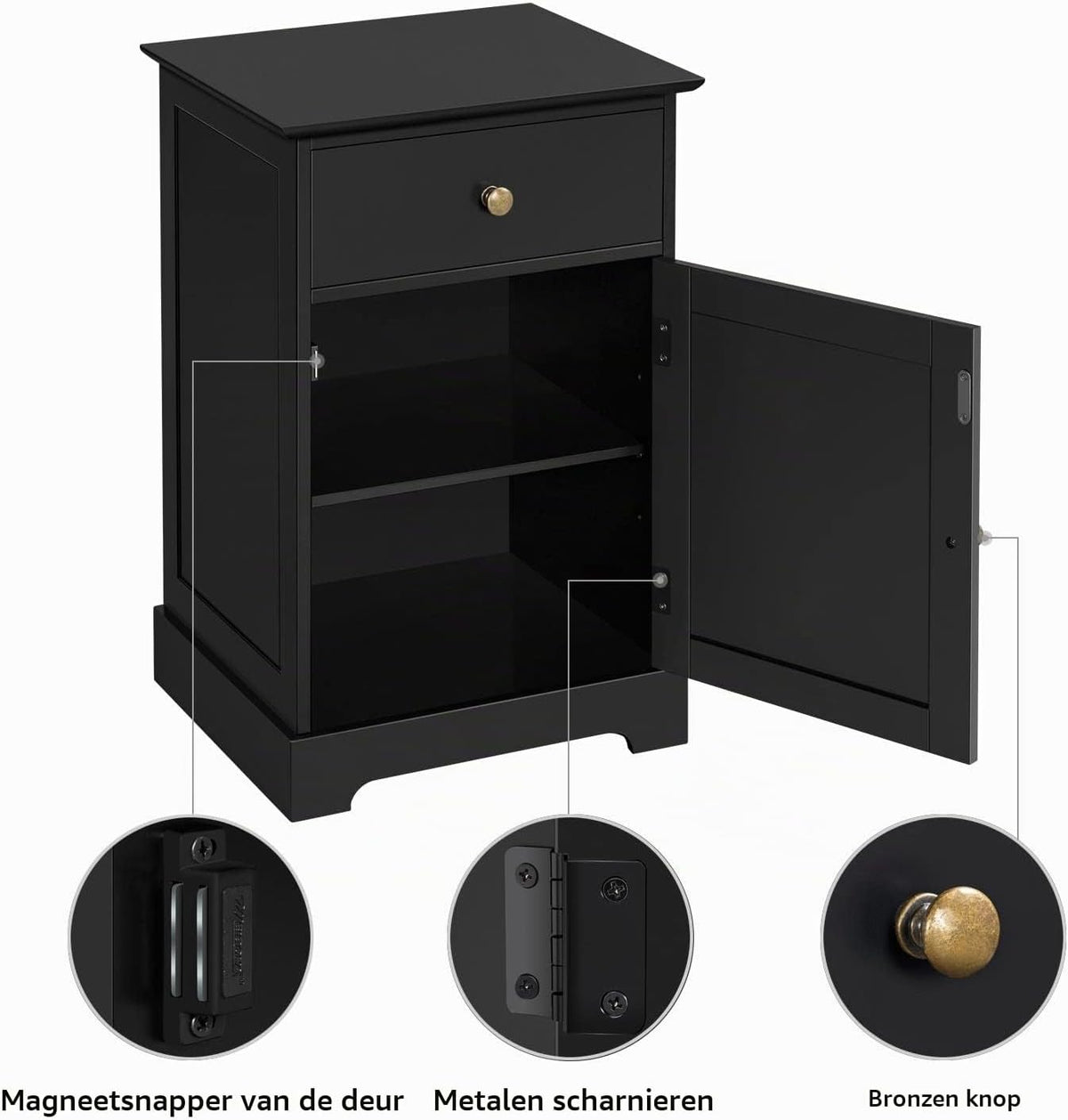 Yaheetech Nachtkastje - Zwart - 40 x 35 x 60 cm - Met Lade en Verstelbare Plank