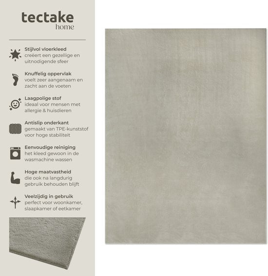 tectake® Kortpolig Vloerkleed - 160 x 230 cm - Zandkleur - Tapijt voor Woonkamer, Slaapkamer, Eetkamer - Onderhoudsvriendelijk en Wasbaar - Antislip Ondertapijt - Allergievriendelijk - Diverse maten en kleuren