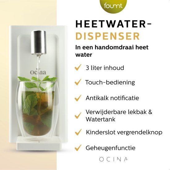 Ocina Heetwaterdispenser - 3L - Digitaal Display - BPA vrij - 2500W - 30x13x26 cm - Wit