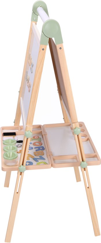 Sunny Luna Activiteiten Ezel – Verstelbare Houten Kinder Ezeltje – Speelezel met Whiteboard & Krijtbord – Magnetisch Bord – Inclusief Papierrol, Bekers & Accessoires – Educatief Speelgoed