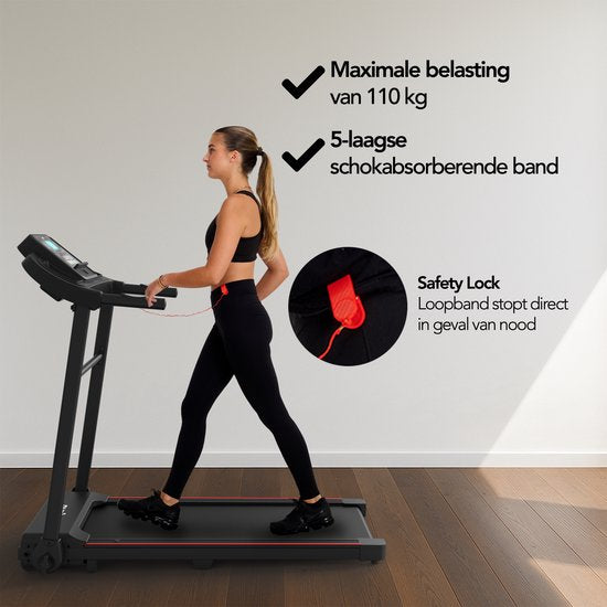 Brixy Loopband - Safety Lock - 1-14 km/u - Inklapbaar - 130 x 66 x 114 cm - Zwart