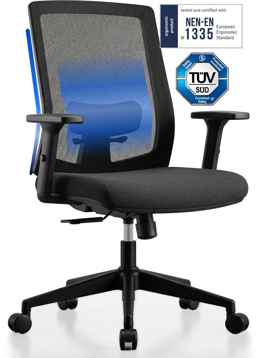 Backerz Low Mesh Bureaustoel Zwart - 51 cm Zitdiepte - Ergonomisch - Tot 140 kg