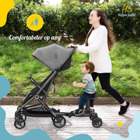 HeppieBabie Universeel Meerijdplankje - Met Zitje - Voor Kinderwagen of Buggy - Buggy Board
