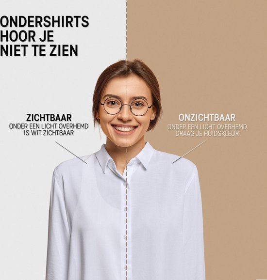 Anti Zweet Shirt - Fibershirts® - Ingenaaide Okselpads - Ondershirt - beige - Ronde Hals - Dames - Maat XL