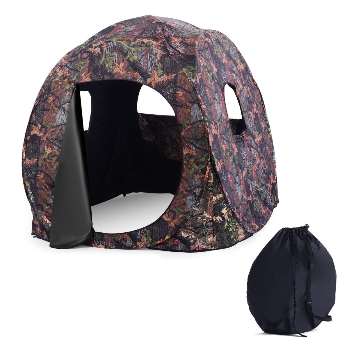 Coast Intrekbaar Jachthok voor 3 Personen Jachttent Stalen Frame Gaasramen Draagtas Spanbanden Grondpennen Camouflage 152 x 152 x 163cm
