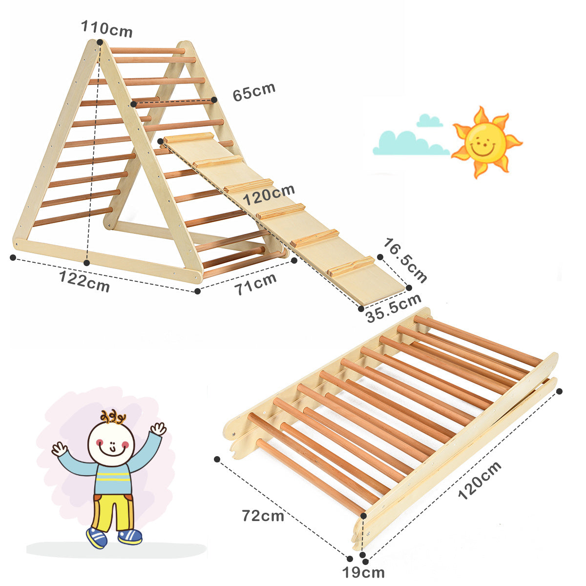 Coast Houten Klimrek en Ladder Driehoek Opvouwbaar van kinderen 122 x 71 x 110 cm - Hout