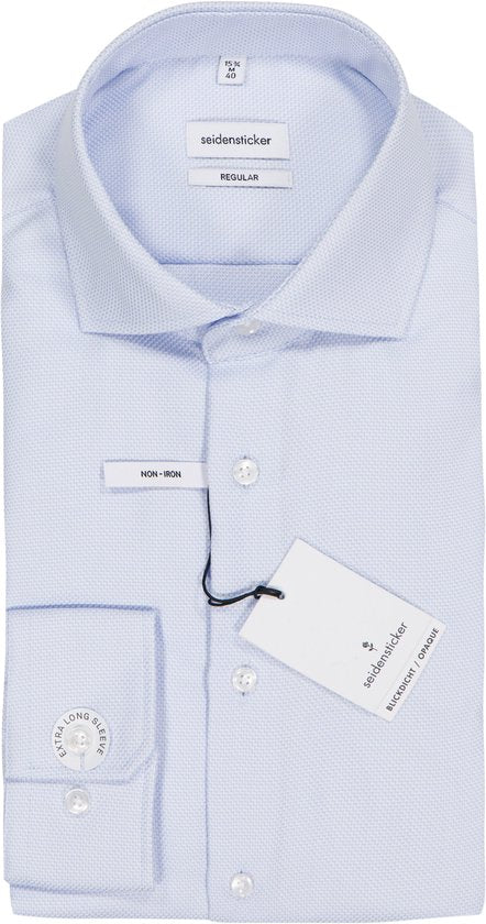 Seidensticker regular fit overhemd - mouwlengte 7 - structuur - blauw - Strijkvrij - maat  44