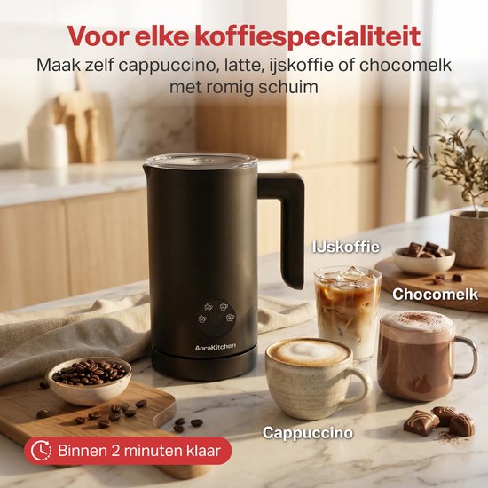 AoraKitchen Melkopschuimer - 300ML - Melkschuimer - RVS - Electrisch - 4-in-1 - Antikleeflaag - 500W