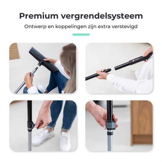 CLEANLY Bezem Binnen en Buiten met Telescopische Steel 115-142 cm - Borstel met Steel - Straatbezem - Kamerveger - Zaalveger - Zachte Bezem - Binnen Bezem - Breedte 35 cm - Zwart, Grijs