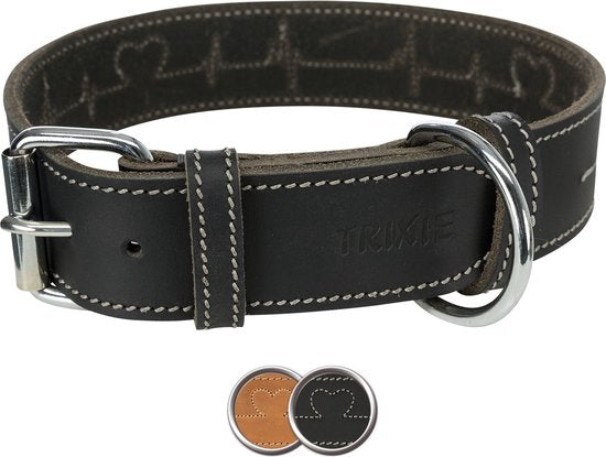 Trixie - Rustieke Lederen Halsband Hartslag - Bruin - 55-65x4 cm