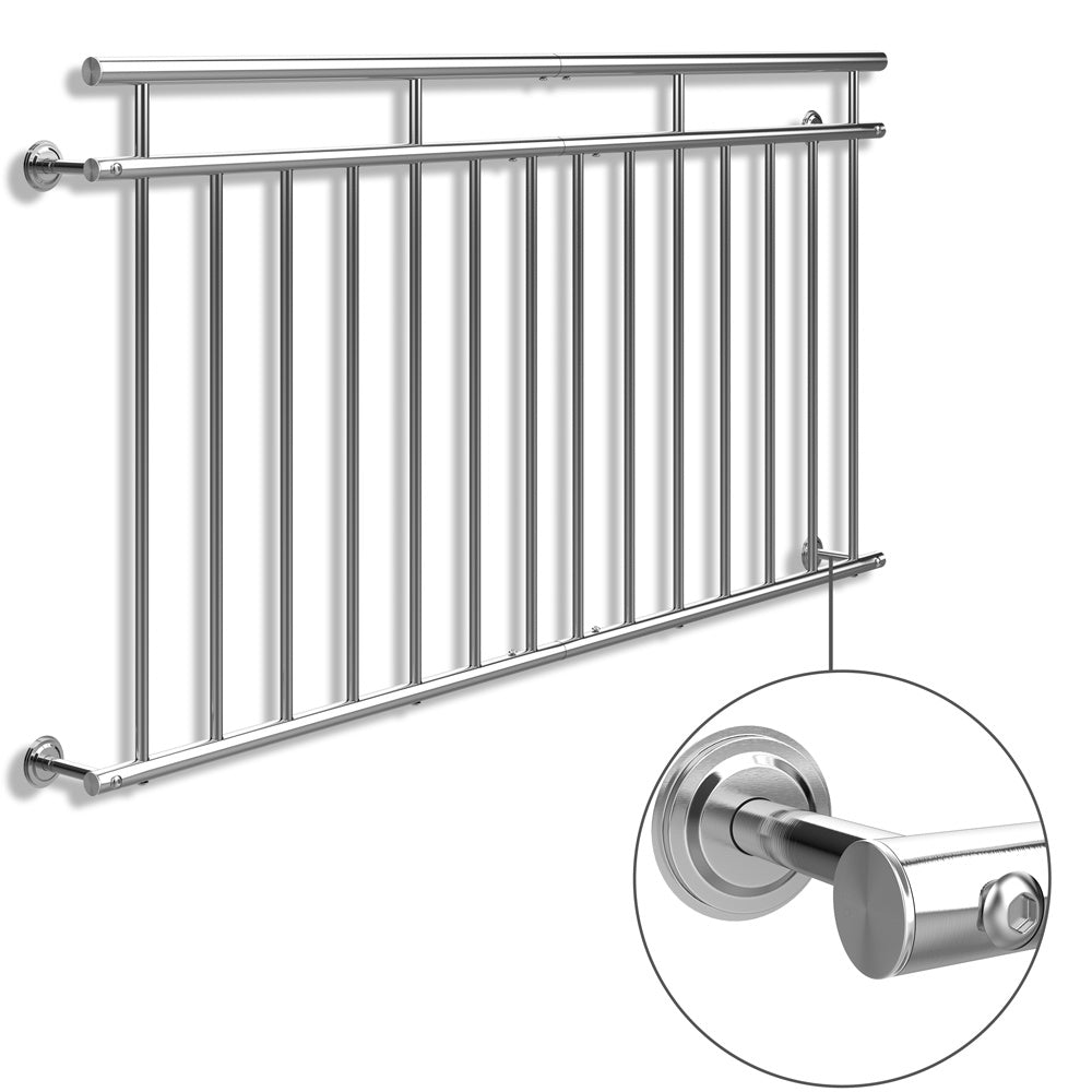 Monzana Franse Balkonreling Staal / 90x184cm 7 Spijlen - Zilver